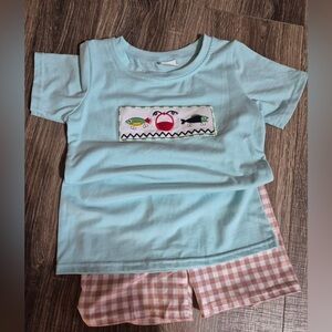 Kids Light Blue Pajama Set with Pink Checkered Shorts